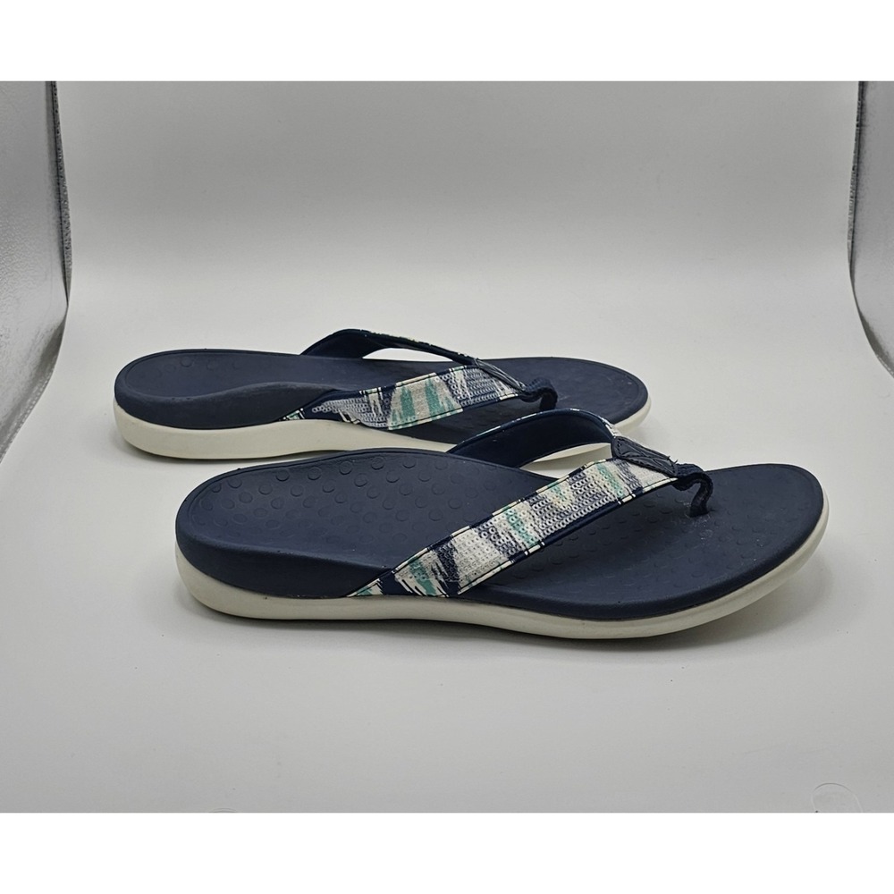 Vionic Tide Sequined Aqua/Navy/White Flip Flops‎ Women's Size 10